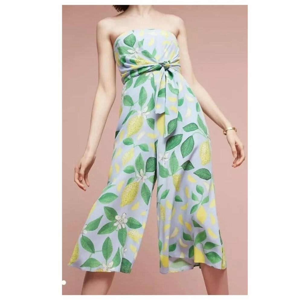 MAEVE Anthropologie Size 2 Midi Lemon Grove Strapless Jumpsuit Romper Wide Leg